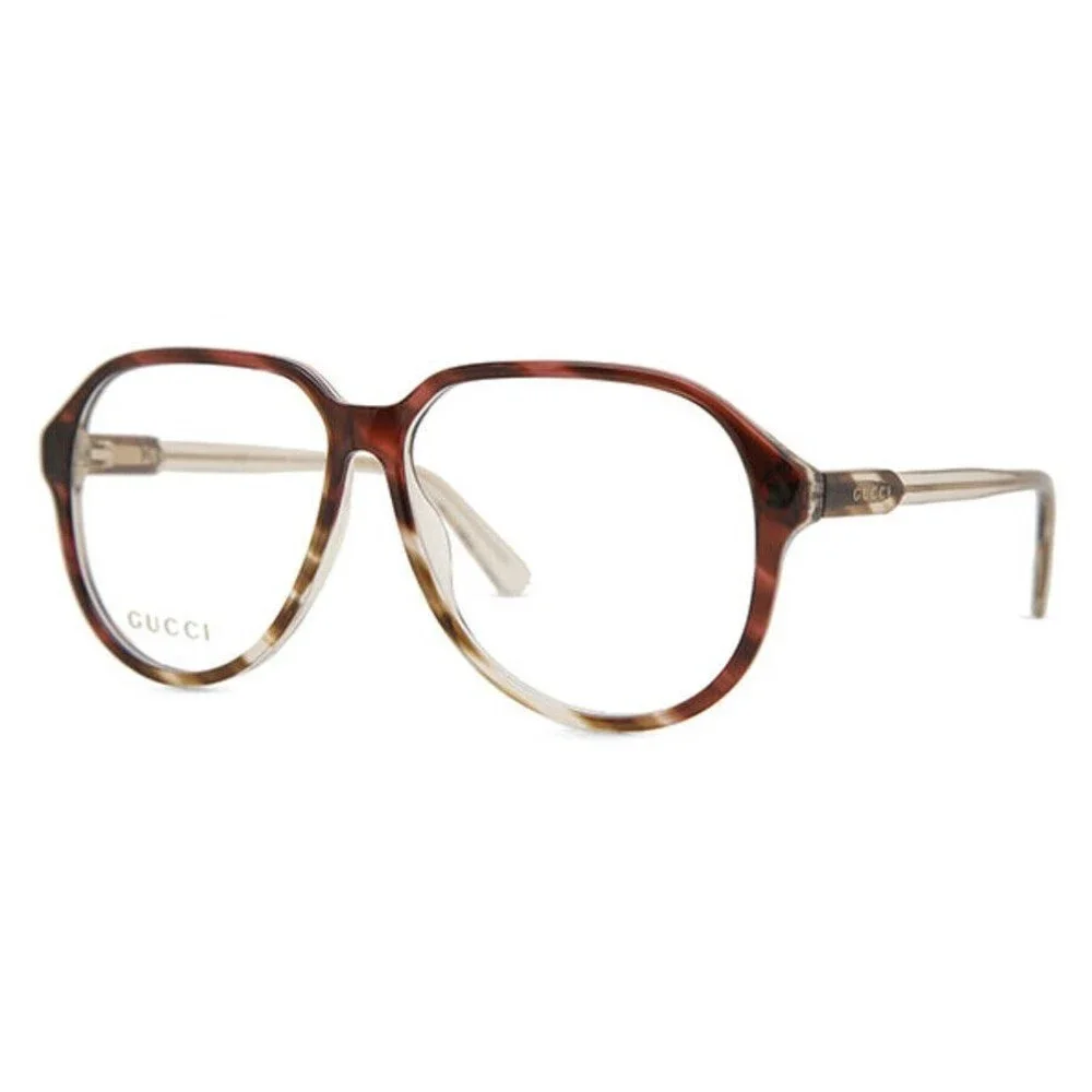 Gucci Round Eyeglasses GG1036O-002 Shiny Medium Havana Frame Transparent Lenses - Picture 2 of 6